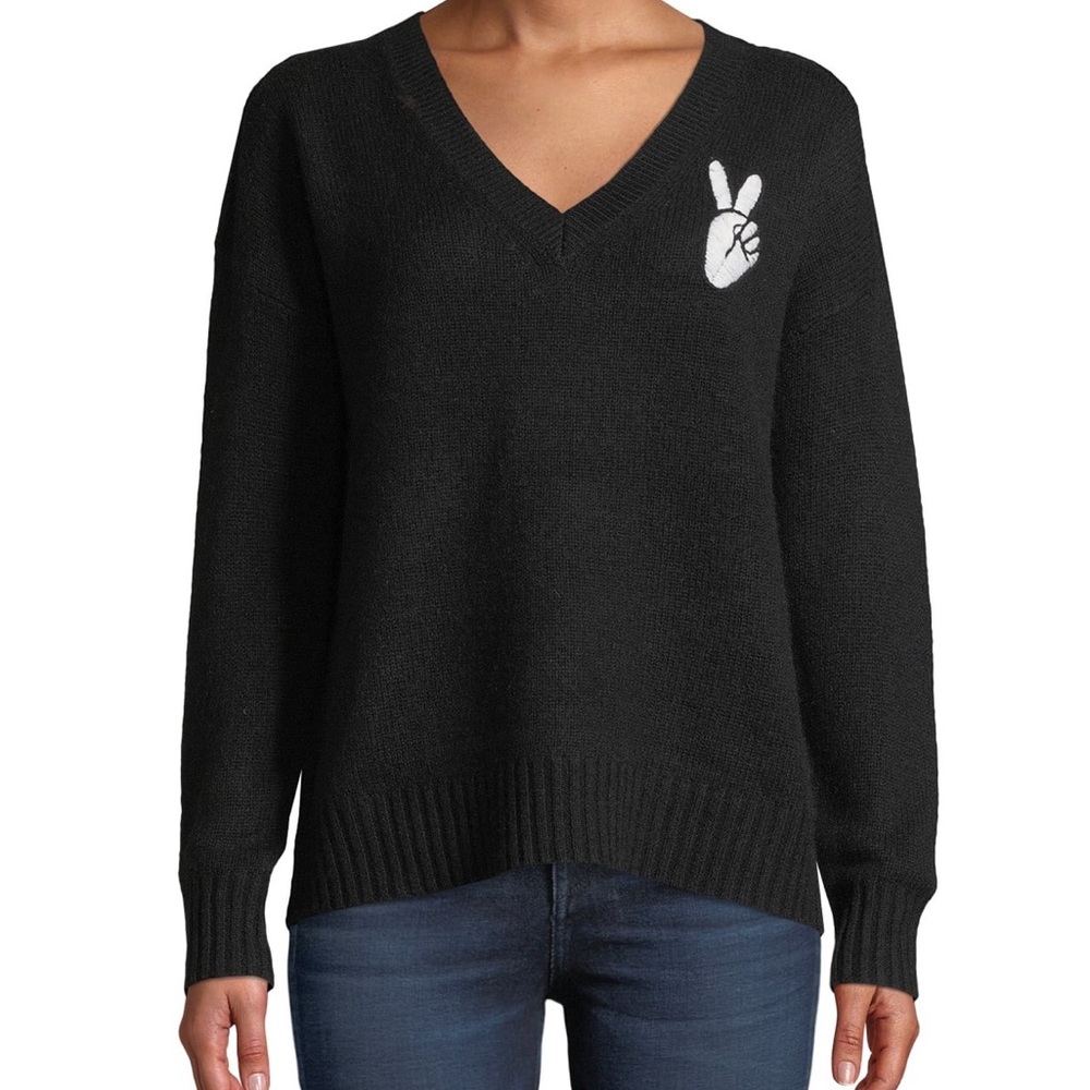360SWEATER Scull Cashmere Lea Wool-Cashmere Embroidered Peace-Sign Sweater XS